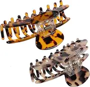 WEKADRIN 2Pcs Large Hair Claw Clips for Women Durable Leopard Print Hair Clamps for Thick Thin Hair Stylish Hair Accessories for Daily Use and Casual Hairstyles