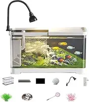 Fish Tank,Aquarium Tank with Filter-Small Fish Tank Starter Kits,Desktop Fish Tank Decorations(White,L)