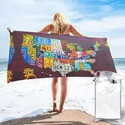 License Plate Map print Super Absorbent Bath Towel,Large Quick Dry Towel,Soft Microfiber Towel for Beach, Gym, Camping
