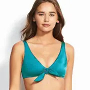 Seafolly Women's Shine On Tie Front Crop Bikini Top Swimsuit Size 12 Blue NWT