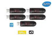 Sandisk Cruzer Glide 64GB 3.0 Flash Drive USB Thumb Drive (Pack of 5)