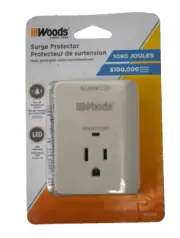 Woods 4008 Surge Protector 3-Prong Power OUtlet LED Indicator Light & Alarm