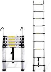 Telescoping Ladder with Detachable Hook, Lightweight Aluminum Portable Extension Ladder, for MultiUse in Home Attic RV Indoor Outdoor, 330LB Capacity (Size : 5.7m/18.7ft)
