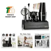 Complete 14-Piece Bartending Set: Jet Black Tools & Recipe Cards for Mixologists