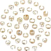 [Acruccen] 46 Pcs Toe Rings for Women Adjustable Vintage Bohemian Toe Ring Set Open Snake Flower Band Knuckle Tail Ring Silver Gold Plated Summer Beach Foot Jewelry