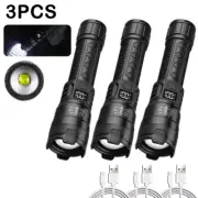Ultra Bright LED Flashlight 2000LM Type-C Rechargeable Long Range Zoom Tactical
