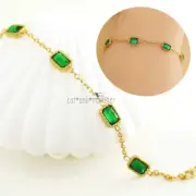 18K GOLD GF Emerald Cut 5-stone Vintage Her Gift SOLID Station BRACELET 15-20cm