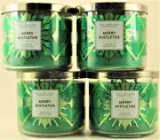 QTY 4 - Bath & Body Works White Barn MERRY MISTLETOE 3-Wick 14.5Oz Candle