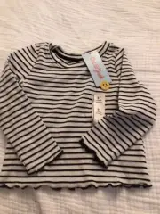 Cat & Jack Girl’s Toddler Long Sleeve Striped Top Scallop Black White 2T NWT