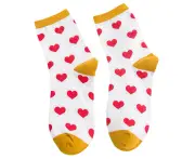 Women Cute Love Heart Print Breathable Cotton Elastic Middle Tube Crew Socks-White Style