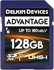 Delkin Devices 128GB Advantage SDXC Memory Card UHS-I - Up to 100MB/s Write, 180MB/s Read, Memory Cards for Cameras with C10, U3, V30, 4K UHD, Full Size SD Card