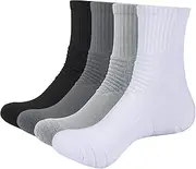 [Meng Jiaran] Mens Sports Quarter Ankle Socks Anti-Blister Cushioned Trainer Running Athletic Socks for Men 5-12, black, white, dark gray, light gray, Medium-Large