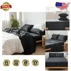 Luxury Black Queen Sheet Set: Lightweight, Textured Cotton for Year-Round Use
