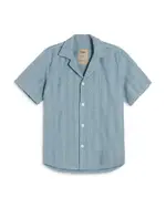 Oas Ancora Cotton Terry Geo Stripe Relaxed Fit Button Down Camp Shirt