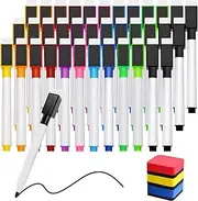 36 PCS Magnetic Dry Erase Markers with Erasers Cap & 3 Dry Erase Eraser, 11 Colors Whiteboard Markers Fine Point Tip, Mini Dry Erase Pens Bulk for Kids School Office Home