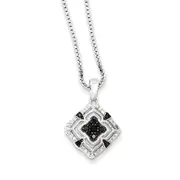 Sterling Silver Rhodium Plated Black u0026 White Diamond Square Pendant