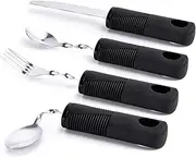 Weighted Parkinsons Utensils for Hand Tremors, Weighted Silverware for Parkinsons Patients Arthritic Hands, Built Up Utensils for Adults, Adaptive Eating Utensils (Black-Bendable Utensils)