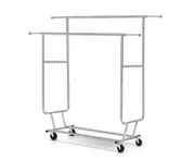 Double Rail Clothes Rack Coat Stand Adjustable Garment Rolling Hanger