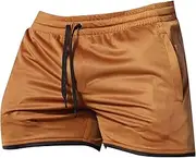 [SWJGLITTR] Men's Athletic Running Shorts Mesh Quick Dry Lightweight Short Pants Workout Gym with Pockets Short, Camel Color, L