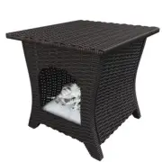 Gardenbee Outdoor Side Table 19.9"Hx20.3"W Brown Wicker End Pet Storage Metal