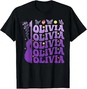 [JIAGANYI] Girl Retro Olivia First Name Personalized Groovy 80s T-Shirt