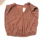 ASTR Shoulder Pad Sleeveless Wrap Top Size Large Dark Mauve Cross Front Blouse
