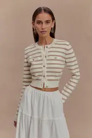 Tanner Striped Knit Cardigan - Nude/White