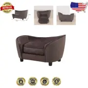 Compact Pet Sofa Chair for Small Dogs & Cats - Brown Velvet & Linen - Easy Care