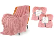 2Pcs Soft Shaggy Faux Fur Blanket Decorative Throw Blanket for Couch Chair Sofa-Pink