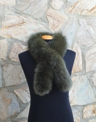 Fur scarf, real fur scarf, luxury fox fur scarf,fur collar,green fox scarf