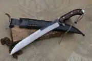 HANDMADE CARBON STEEL HUNTING MACHETE SWORD SURVIVAL CAMPING SWORD WOODEN HANDLE