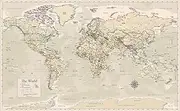 Laminated World Map Poster - Wall Chart Map of Earth - 18" x 29" (Tan)
