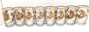 Set of 8 Vintage Las Americas 14K Gold Juice Glasses Peru Atomic Phoenix & Leaf