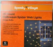 Spooky Village Halloween 5ft Spider Web with 35ct Orange Lights