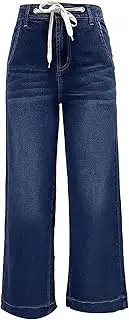 [GENERIC] Women's Wide Leg Jeans High Waisted Stretchy Straight Leg Baggy Drawstring Denim Pants