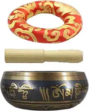 Tibetan Singing Bowl,Hand Percussion Instruments Decorative Prayer Pot - Hand-Tuned Bowl Compact Sound Bath Instruments for Desk Bookshelf Display Stand