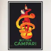 Galrie Bitter Campari Vintage Advertising Poster by Leonetto Cappiello Italian Art, Black Frame, 70 x 100cm (28 x 40inch)