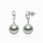 Flawless 8.8MM+ Silver Tahitian Saltwater Pearl Earrings 14Kt Solid White Gold