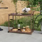 Poly Rattan Bar Cart Kitchen Outdoor Garden Drink Snack Serving Trolley Brown