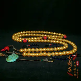 古玩明清代老珍珠圓珠朝珠水晶項鏈頸飾108顆佛珠念珠文玩收藏品
