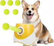 Fetch Machine Dog Ball Launcher with 6 PCS Tennis Balls, Rechargeable Ball Launcher, 3 Adjustable Distances Settings, Outdoor Thrower Distance 3~9m (Orange)