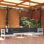 8 Piece Garden Lounge Set with Cushions White Solid Pinewood Patio Bar Sets