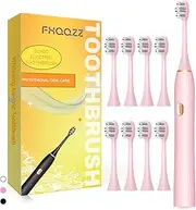 FXQQZZ Electric Toothbrush with 8 Brush Heads for Adults,USB Rechargeable Sonic Toothbrush with 4 Modes, Smart Timer (Pink, Set)