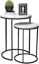 Coffee Table Modern Round Console Tables Set of 2, Living Room Marble Nesting Table + Metal Frame ，Large 60x40cm / Small 50x30cm，Office Furniture