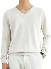 [Gsywaipei] Men's Round Neck Pullover Knitted Sweater Solid Color Long Sleeve Male Knit Sweaters V-Neck Knits Pullovers