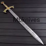 Hand Forged KNIGHTS TEMPLAR Crusader Sword Damascus Steel With Leather Sheath