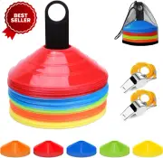 50 Soccer Cones Set with 2 Whistles and Carry Bag, Agility Training Equipment fo