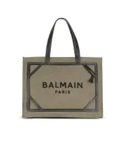 BALMAIN B Army 42 khaki green & black canvas & leather tote bag authentic NWT