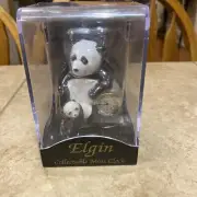 Vintage Elgin Miniature Panda Bear Quartz Clock, 2 1/2” T, Working
