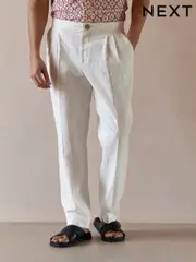 White Smart Linen Look Trousers With Internal Drawcord (E98550) | $64